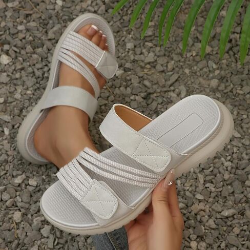 Women's Comfortable Walking Slide Sandals, Elastic Strap Lightweight Casual Summer Slippers, Fashion Footwear in Kuwait