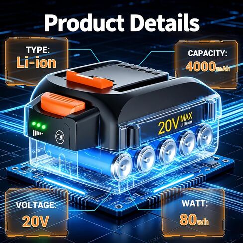 2-Pack 4.0Ah Replacement for Worx 20V Battery and charger, Replaces WA3520 WA3575 WA3571 WA3577 etc, Compatible with Worx Battery 20V Power Share Tools WG251s WG255s WG540s WG890 WG891 and more in Kuwait
