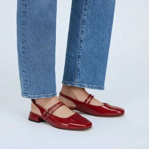Amazing Cosy Women's Mary Jane Shoes Low Chunky Heel Patent Leather Double Strap Slingback Pumps Closed Square Toe for Party Wedding Dress in Saudi Arabia