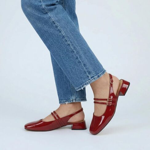 Amazing Cosy Women's Mary Jane Shoes Low Chunky Heel Patent Leather Double Strap Slingback Pumps Closed Square Toe for Party Wedding Dress in Saudi Arabia