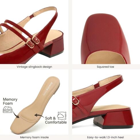 Amazing Cosy Women's Mary Jane Shoes Low Chunky Heel Patent Leather Double Strap Slingback Pumps Closed Square Toe for Party Wedding Dress in Saudi Arabia