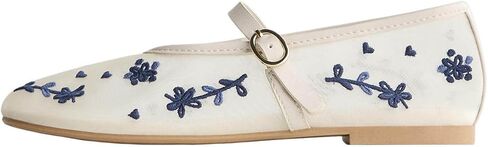 Causal Mesh Ballet Flats for Women Embroidered Floral Ballerina Mary Jane Flats in Kuwait