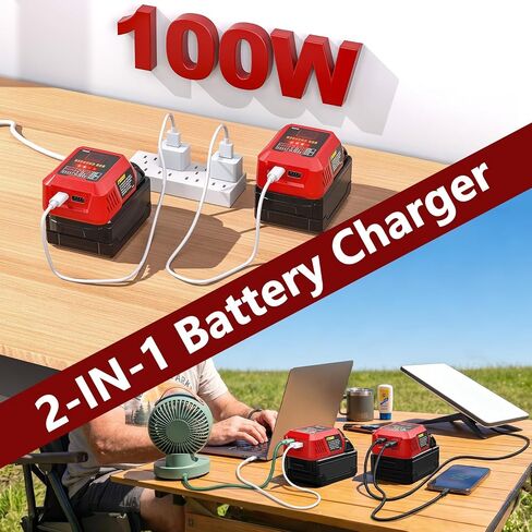 Adisipsoarin 100W USB C Battery Charger Compatible with Milwaukee M18 18V Battery, Power Adapter Fast Charging Station with USB-A Port, Fast Charging Hub for Phones Tablets (Tool Only) in Kuwait