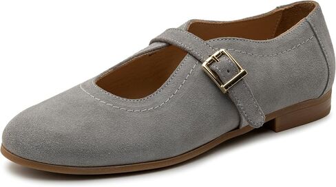 Alpine Swiss Irene Womens Leather Mary Jane Ballet Flats Round Toe Slip On Shoes Buckle Strap Dressy Comfortable Work Flats in Kuwait