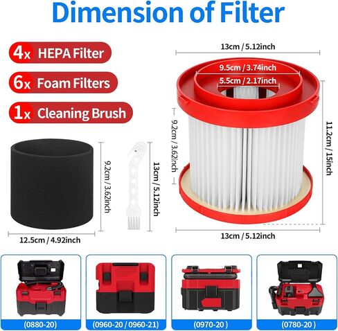 4 Packs Vacuum Filter M18 Replacement for Milwaukee Cordless Vacuum Filter M18 Replace Part 0780-20 0880-20 with 6 Foam Sleeve and 1 Brush, 49-90-1900 HEPA Filter in Kuwait