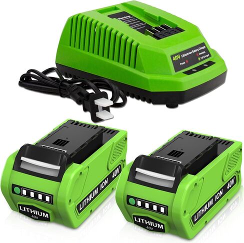 2Pack 40V 6000mAh Ultra High Capacity Replacement Battery and 29482 Charger | Compatible with GreenWorks 40V Power Tools 29462 29472 29472 29252 20202 22262 25312 25322 20642 22272 27062 Tool in Saudi Arabia