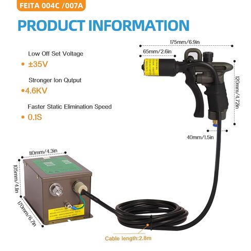 FEITA Ionizing Air Gun Antistatic Air Gun Electrostatic Eliminator Anti Static Ionizer with 4.6KV High Voltage Generator (FT-004C / FT-007A) in Kuwait