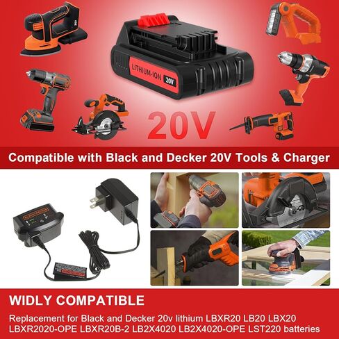 Bonacell 4.0Ah for Black and Decker 20V Lithium Battery Compatible with Black Decker 20 Volt Battery 2 Pack 20volt Drill LBXR20 LBXR2020 LBX20 LBXR2520 LB2X4020 LB2XR20 in Kuwait