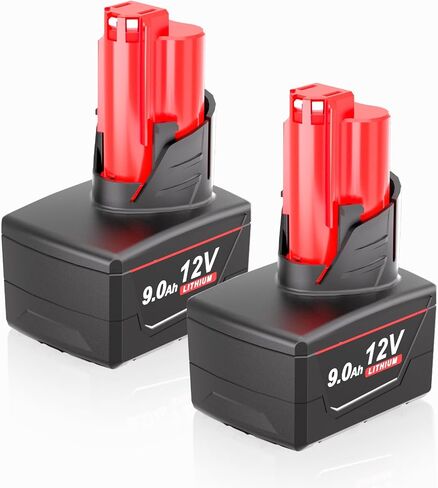 【High Capacity】2Packs 9.0Ah 12V Replacement Battery for Milwaukee M12 48-11-2460 48-11-2450 48-11-2440 48-11-2430 48-11-2401 48-11-2425, Compatible with 12-Volt Tool & Charger 48-59-2401 48-59-1204 in Kuwait