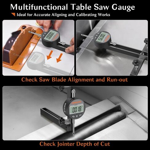 Table Saw Alignment Gauge with 0.0005"Digital Dial Indicator - 18cm Rod, Fits 3/4"(19mm)+ with Screw Adjustment, CNC Machined Aluminum Bar Stable for Saw Blade Alignment and Calibration in Kuwait