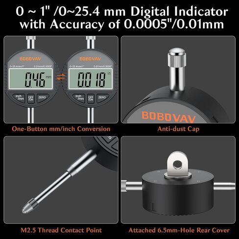 Table Saw Alignment Gauge with 0.0005"Digital Dial Indicator - 18cm Rod, Fits 3/4"(19mm)+ with Screw Adjustment, CNC Machined Aluminum Bar Stable for Saw Blade Alignment and Calibration in Kuwait