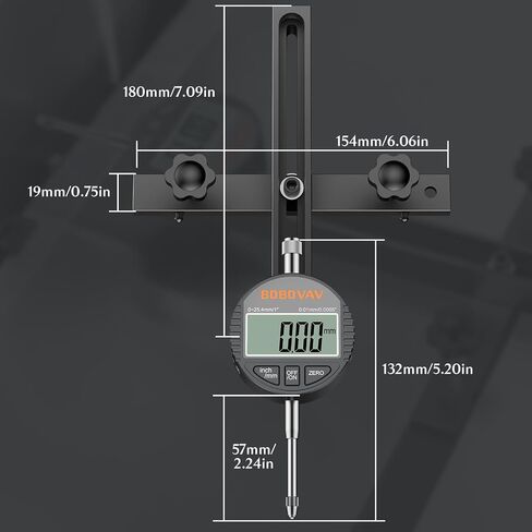 Table Saw Alignment Gauge with 0.0005"Digital Dial Indicator - 18cm Rod, Fits 3/4"(19mm)+ with Screw Adjustment, CNC Machined Aluminum Bar Stable for Saw Blade Alignment and Calibration in Kuwait