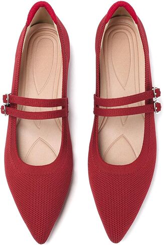 Flats for Womens Pointed Toe Ballet Flat Knit Mary Jane Shoes | with Adjustable Strap, Breathable Upper, Memory Foam Cushion, Comfortable, for Dressy Business Casual, Machine Washable in Kuwait