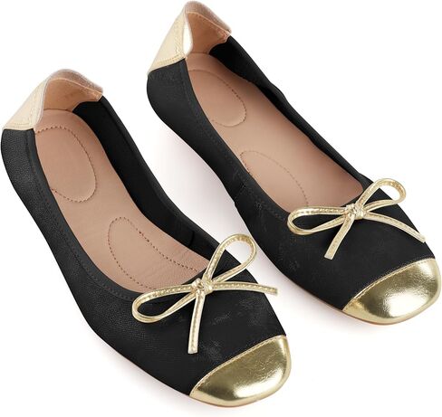 Genuine Leather Ballet Flats for Women, Soft Cowhide Bow Slip On Dress Shoes, Metallic-Look Leather Cap Toe, Lambskin Insole Comfortable Ballerina Flats for Office Commute Travel in Kuwait