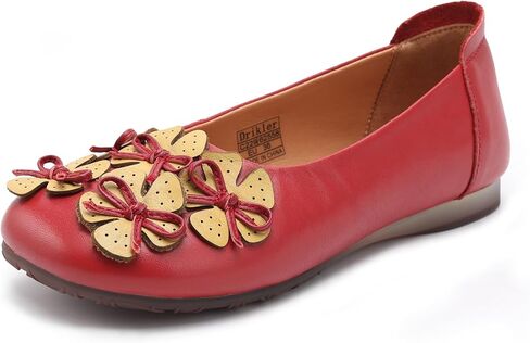Flats for Women Round Toe Soft Leather Floral Ballet Flats Shoes Non Slip Casual Dressy Comfortable Slip On Loafers in Kuwait
