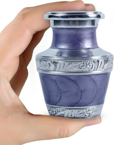 Small Mini Keepsake Urn for Human Ashes – Handcrafted Blue Enamel Finish Aluminum Cremation Urn with Velvet Bag & Gift Box – 3 Cubic Inches Mini Memorial Urn for Loved One or Pet – Funeral Tribute Urn in Saudi Arabia