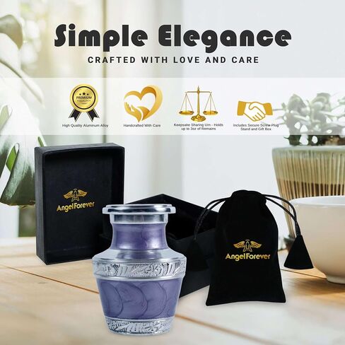 Small Mini Keepsake Urn for Human Ashes – Handcrafted Blue Enamel Finish Aluminum Cremation Urn with Velvet Bag & Gift Box – 3 Cubic Inches Mini Memorial Urn for Loved One or Pet – Funeral Tribute Urn in Saudi Arabia