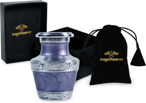 Small Mini Keepsake Urn for Human Ashes – Handcrafted Blue Enamel Finish Aluminum Cremation Urn with Velvet Bag & Gift Box – 3 Cubic Inches Mini Memorial Urn for Loved One or Pet – Funeral Tribute Urn in Saudi Arabia