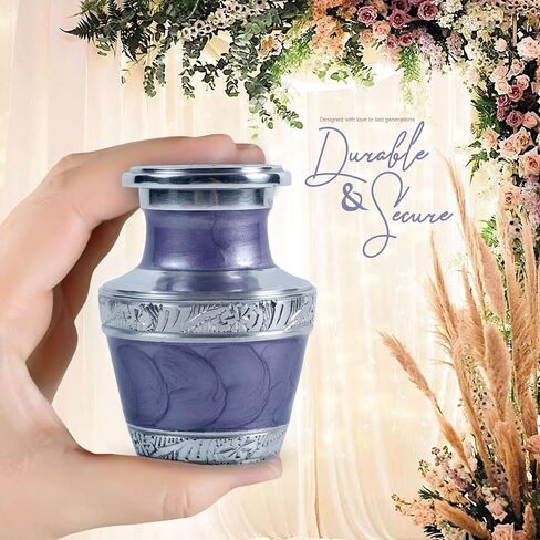 Small Mini Keepsake Urn for Human Ashes – Handcrafted Blue Enamel Finish Aluminum Cremation Urn with Velvet Bag & Gift Box – 3 Cubic Inches Mini Memorial Urn for Loved One or Pet – Funeral Tribute Urn in Saudi Arabia