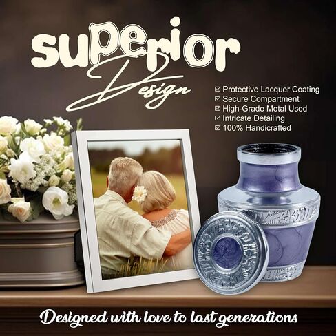 Small Mini Keepsake Urn for Human Ashes – Handcrafted Blue Enamel Finish Aluminum Cremation Urn with Velvet Bag & Gift Box – 3 Cubic Inches Mini Memorial Urn for Loved One or Pet – Funeral Tribute Urn in Saudi Arabia