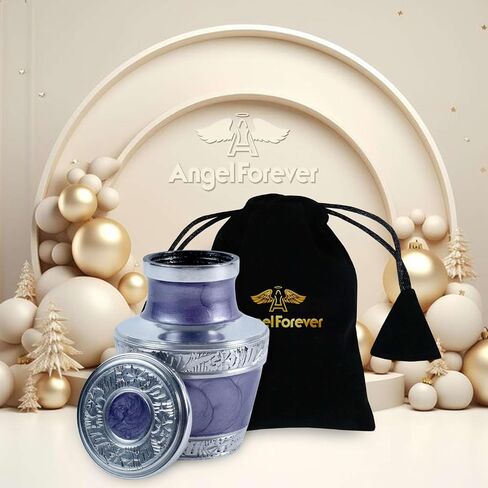 Small Mini Keepsake Urn for Human Ashes – Handcrafted Blue Enamel Finish Aluminum Cremation Urn with Velvet Bag & Gift Box – 3 Cubic Inches Mini Memorial Urn for Loved One or Pet – Funeral Tribute Urn in Saudi Arabia