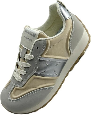 Patchwork Sneakers for Women,3cm(1.2inch) Height Increasing Casual Athletic Footwear,Leather&Fabric Tennis Shoes,Lightweight Breathable for Sports,Yoga,Gym in Kuwait