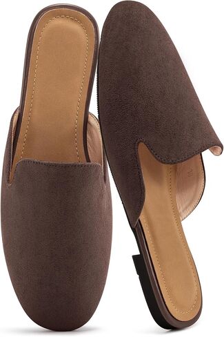 Ecetana Mules for Women Flats Shoes: Comfortable Slip On Casual Work Slides Round Toe Backless Loafers Coffee in Kuwait
