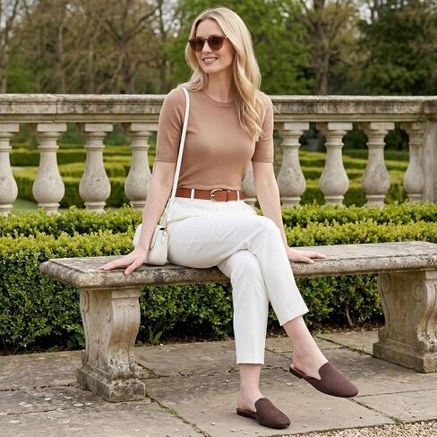 Ecetana Mules for Women Flats Shoes: Comfortable Slip On Casual Work Slides Round Toe Backless Loafers Coffee in Kuwait