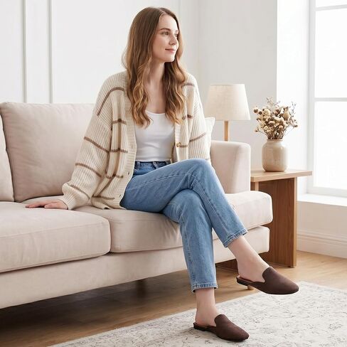 Ecetana Mules for Women Flats Shoes: Comfortable Slip On Casual Work Slides Round Toe Backless Loafers Coffee in Kuwait