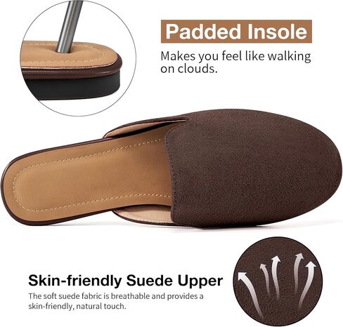 Ecetana Mules for Women Flats Shoes: Comfortable Slip On Casual Work Slides Round Toe Backless Loafers Coffee in Kuwait