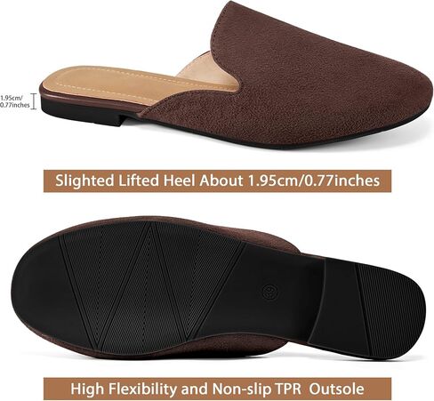Ecetana Mules for Women Flats Shoes: Comfortable Slip On Casual Work Slides Round Toe Backless Loafers Coffee in Kuwait