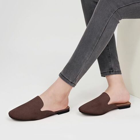 Ecetana Mules for Women Flats Shoes: Comfortable Slip On Casual Work Slides Round Toe Backless Loafers Coffee in Kuwait