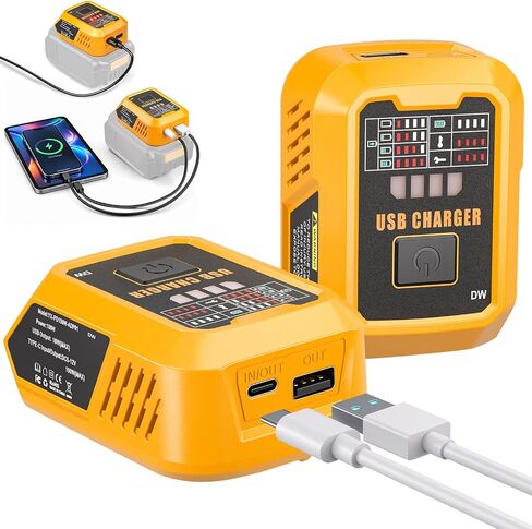 Adisipsoarin 100W USB C Battery Charger Compatible with Dewalt 20V Max Battery, Power Adapter Fast Charging Station with USB-A Port, Fast Charging Hub for Phones Tablets (Tool Only) in Kuwait