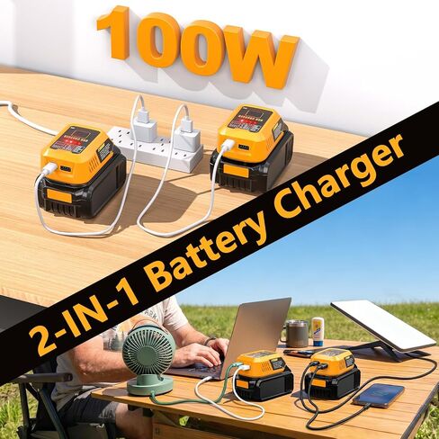 Adisipsoarin 100W USB C Battery Charger Compatible with Dewalt 20V Max Battery, Power Adapter Fast Charging Station with USB-A Port, Fast Charging Hub for Phones Tablets (Tool Only) in Kuwait