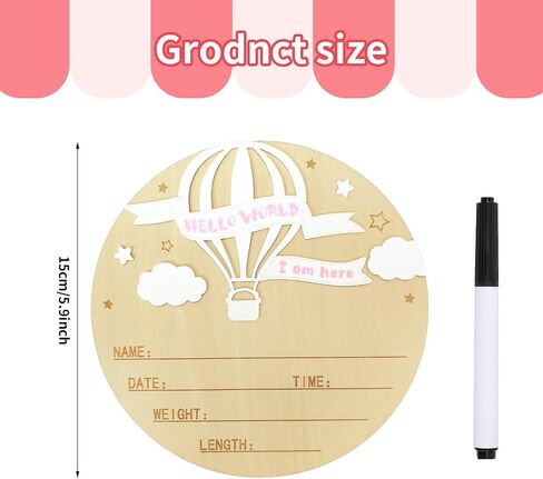 Baby Announcement Sign, 5.9 Inch Wooden Hello World Newborn Signs, Birth Announcement Sign and Pen, Balloon and Clouds Decoration, Welcome Newborn Arrival to World, Hospital Nursery for baby (Pink) in Saudi Arabia