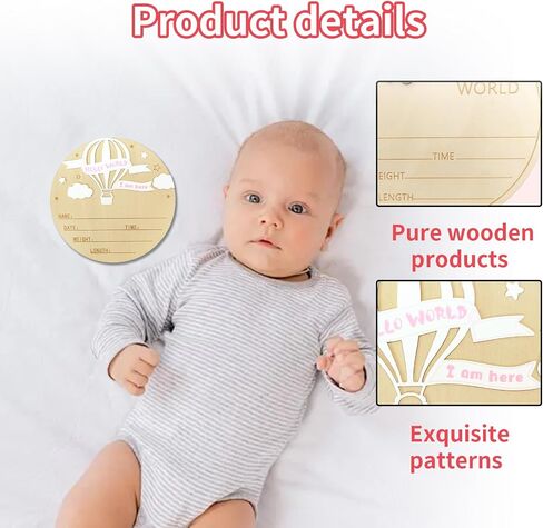 Baby Announcement Sign, 5.9 Inch Wooden Hello World Newborn Signs, Birth Announcement Sign and Pen, Balloon and Clouds Decoration, Welcome Newborn Arrival to World, Hospital Nursery for baby (Pink) in Saudi Arabia