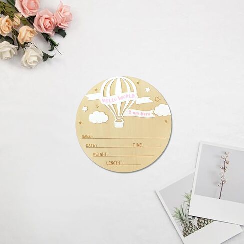 Baby Announcement Sign, 5.9 Inch Wooden Hello World Newborn Signs, Birth Announcement Sign and Pen, Balloon and Clouds Decoration, Welcome Newborn Arrival to World, Hospital Nursery for baby (Pink) in Saudi Arabia