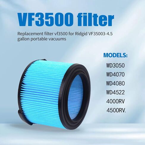 VF3500 Replacement Filter for Shop Vacuum 3-4.5 Gallon Wet Dry Vacuums, 3-Layer Filters for WD4050, WD3050, WD4080, WD4522, 4000RV, 4500RV (2 Pack) in Kuwait