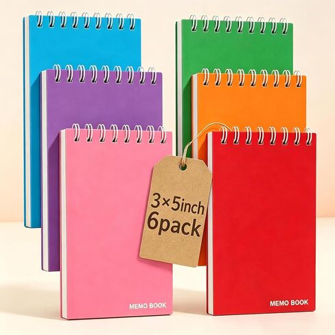 Koogel Top Bound Pocket Notebooks, Small Spiral Memo Pads Lined 3x5 Ruled Pocket Notebook Durable Cover Notebooks 50 Sheets/6 Pads for Office School Memo Tactical Steno Pads in Saudi Arabia