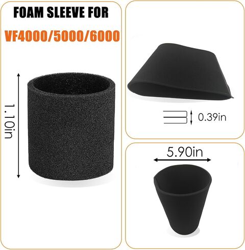 Foam Sleeve Replacement for Rigid Shop Vacuum VF4000/VF5000/VF6000 Filter, Foam cover/Prefilter for Ridged 5-20 Gallon Wet Dry Vacuums Filter，6 Pack in Kuwait