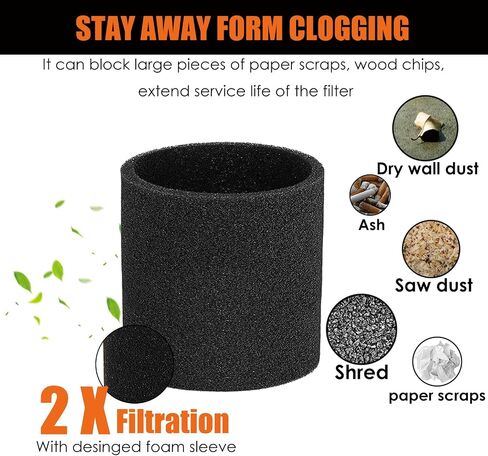 Foam Sleeve Replacement for Rigid Shop Vacuum VF4000/VF5000/VF6000 Filter, Foam cover/Prefilter for Ridged 5-20 Gallon Wet Dry Vacuums Filter，6 Pack in Kuwait
