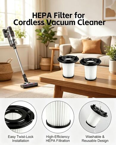 2 Pcs Washable HEPA Replacement Filters Parts Compatible with WHALL EV-691 Cordless Vacuum Cleaner, Reusable Vacuum Replacement Filter for Dust, Pet Hair, Wood Chips - Easy to Install in Kuwait