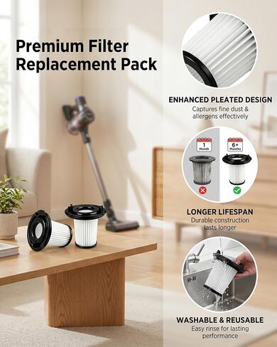 2 Pcs Washable HEPA Replacement Filters Parts Compatible with WHALL EV-691 Cordless Vacuum Cleaner, Reusable Vacuum Replacement Filter for Dust, Pet Hair, Wood Chips - Easy to Install in Kuwait