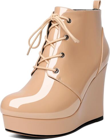 Wedge Ankle Boots Women's Platform Short Bootie Round Toe Lace up Wedge Heels Boots 4 Inch Warm Dress Boots for Party Evening Shoes in Kuwait