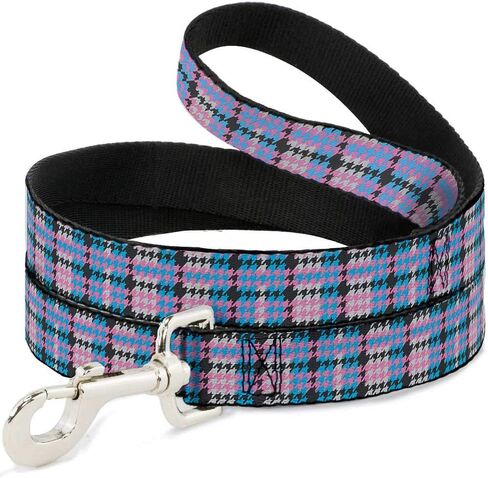Buckle-Down Pet Leash - Mini Houndstooth Gray/Baby Blue/Pink - 4 Feet Long - 1" Wide in Saudi Arabia