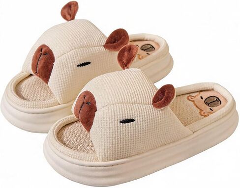 Capybara Linen Slides Cute Animal House Slippers Open Toe Breathable Flax Sandals for Women Indoor Outdoor Spa Summer Casual Wear in Kuwait