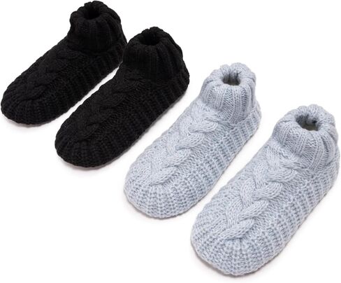 MUK LUKS Women's Cuffed Sweater Knit Ballerina - 2 Pair Pack, Black/Light Blue, L/XL in Kuwait