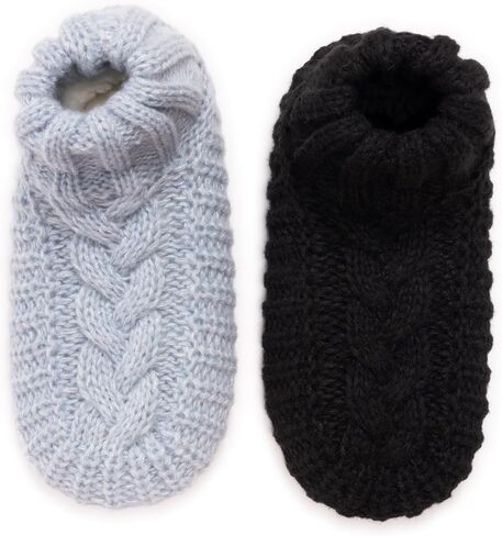 MUK LUKS Women's Cuffed Sweater Knit Ballerina - 2 Pair Pack, Black/Light Blue, L/XL in Kuwait