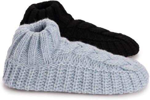 MUK LUKS Women's Cuffed Sweater Knit Ballerina - 2 Pair Pack, Black/Light Blue, L/XL in Kuwait