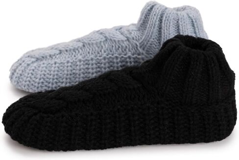 MUK LUKS Women's Cuffed Sweater Knit Ballerina - 2 Pair Pack, Black/Light Blue, L/XL in Kuwait